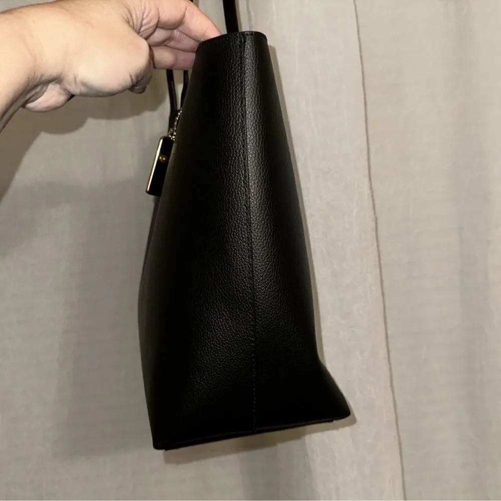 COACH Black Leather Gold Tone Logo Town Tote
